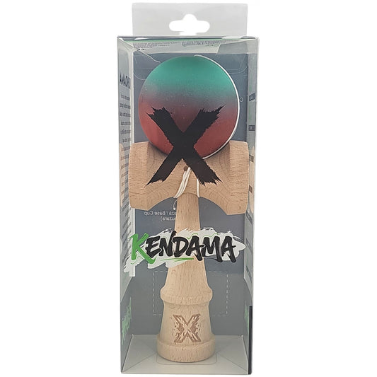 Kendama X Originala, Profesionala, din Lemn, Rubber Grip, 18 cm, Rosu/Verde