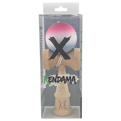 Kendama X Originala, Profesionala, din Lemn, Rubber Grip, 18 cm, Roz/Alb/Gri