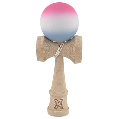 Kendama X Originala, Profesionala, din Lemn, Rubber Grip, 18 cm, Roz/Alb/Gri