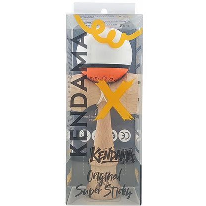 Kendama X Originala, Profesionala, din Lemn, Super Sticky, 18 cm, Alb/Portocaliu