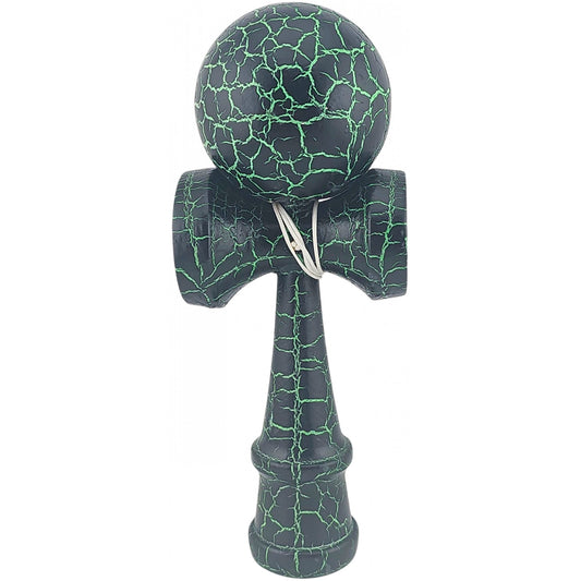 endama X Originala, Profesionala,  Kendama Cracked, din Lemn – 18 cm, Crack Negru/Verde