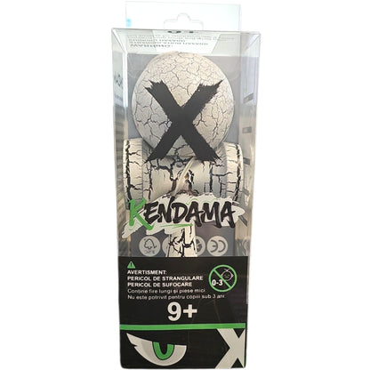 Kendama X Originala, Profesionala, Cracked, din Lemn, 18 cm, Alb/Negru