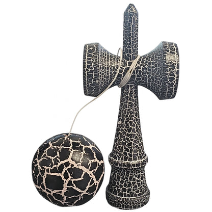 Kendama X Originala, Profesionala, Cracked, din Lemn, 18 cm, Negru Alb
