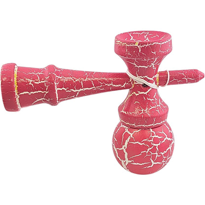 Kendama X Originala, Profesionala, Cracked, din Lemn, 18 cm, Roz Aprins/Alb