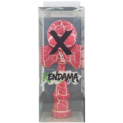 Kendama X Originala, Profesionala, Cracked, din Lemn, 18 cm, Roz Aprins/Alb