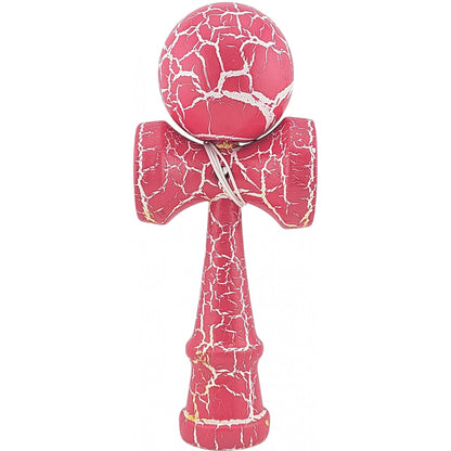 Kendama X Originala, Profesionala, Cracked, din Lemn, 18 cm, Roz Aprins/Alb