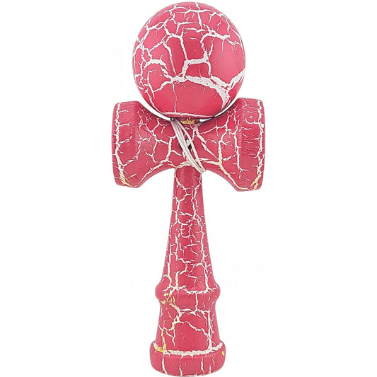 Kendama X Originala, Profesionala, Cracked, din Lemn, 18 cm, Roz Aprins/Alb