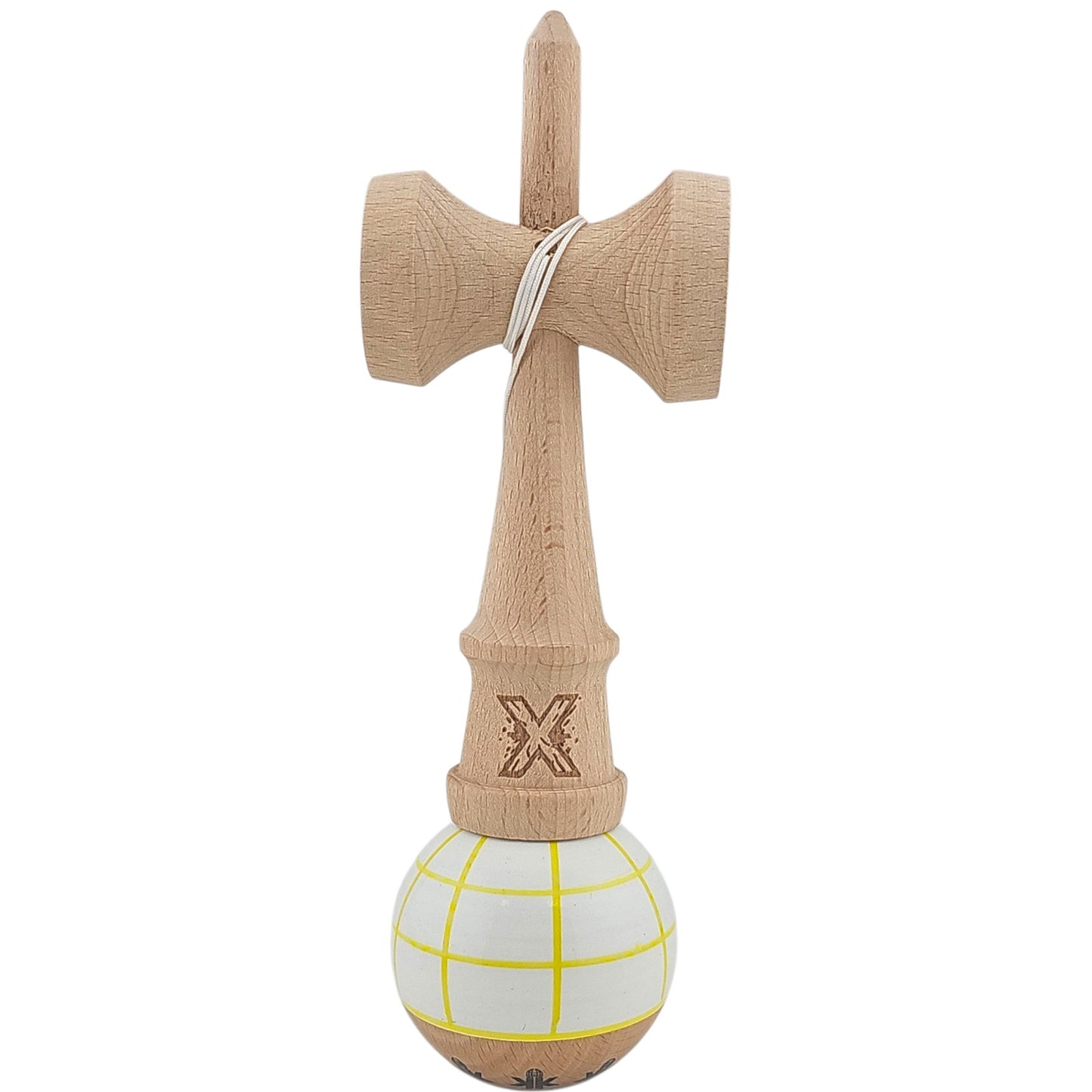 Kendama X Originala, Profesionala, din Lemn, Super Sticky, 18 cm, Alb/Galben/Rosu