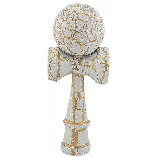 Kendama X Originala, Profesionala, Kendama Cracked, din Lemn – 18 cm, Alb/Galben