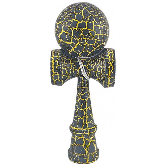 Kendama X Originala, Profesionala, Kendama Cracked, din Lemn – 18 cm, Crack Negru/Galben