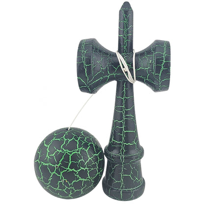 endama X Originala, Profesionala,  Kendama Cracked, din Lemn – 18 cm, Crack Negru/Verde