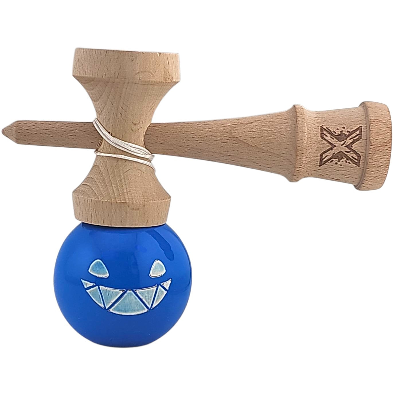 EDITIE LIMITATA Kendama X Originala, Profesionala Limited Crazy Smile,  din Lemn, Super Stiky, 18 cm, Albastru