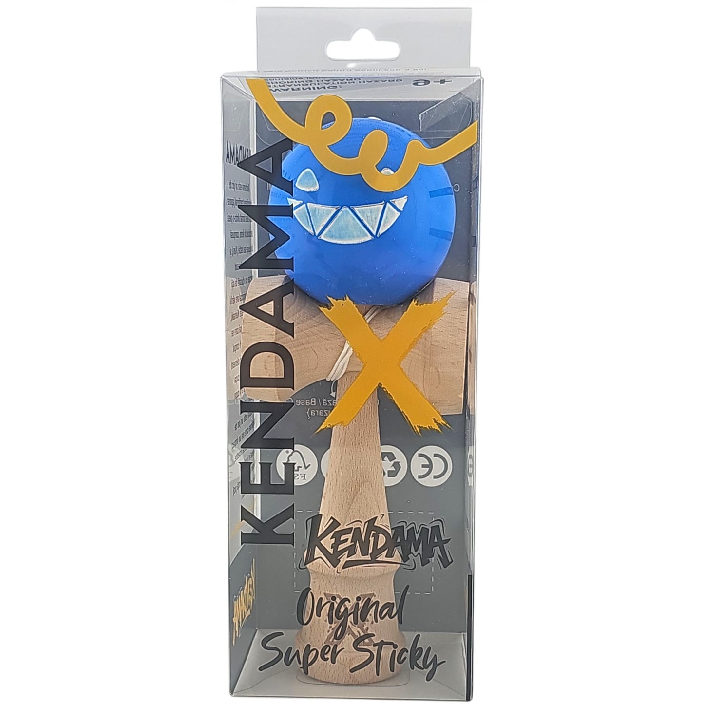 EDITIE LIMITATA Kendama X Originala, Profesionala Limited Crazy Smile,  din Lemn, Super Stiky, 18 cm, Albastru