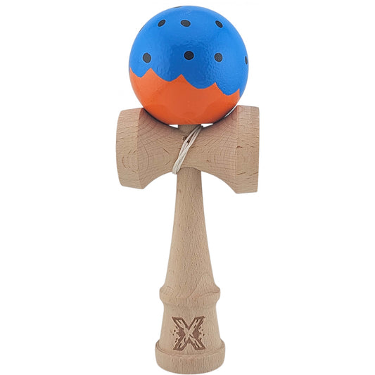 Kendama X Originala, Profesionala Limited, din Lemn, Super Sticky, 18 cm, Albastru/Portocaliu