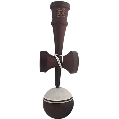 Kendama X Originala, Profesionala Limited, din Lemn, Super Sticky, 18 cm, Alb/Maro inchis
