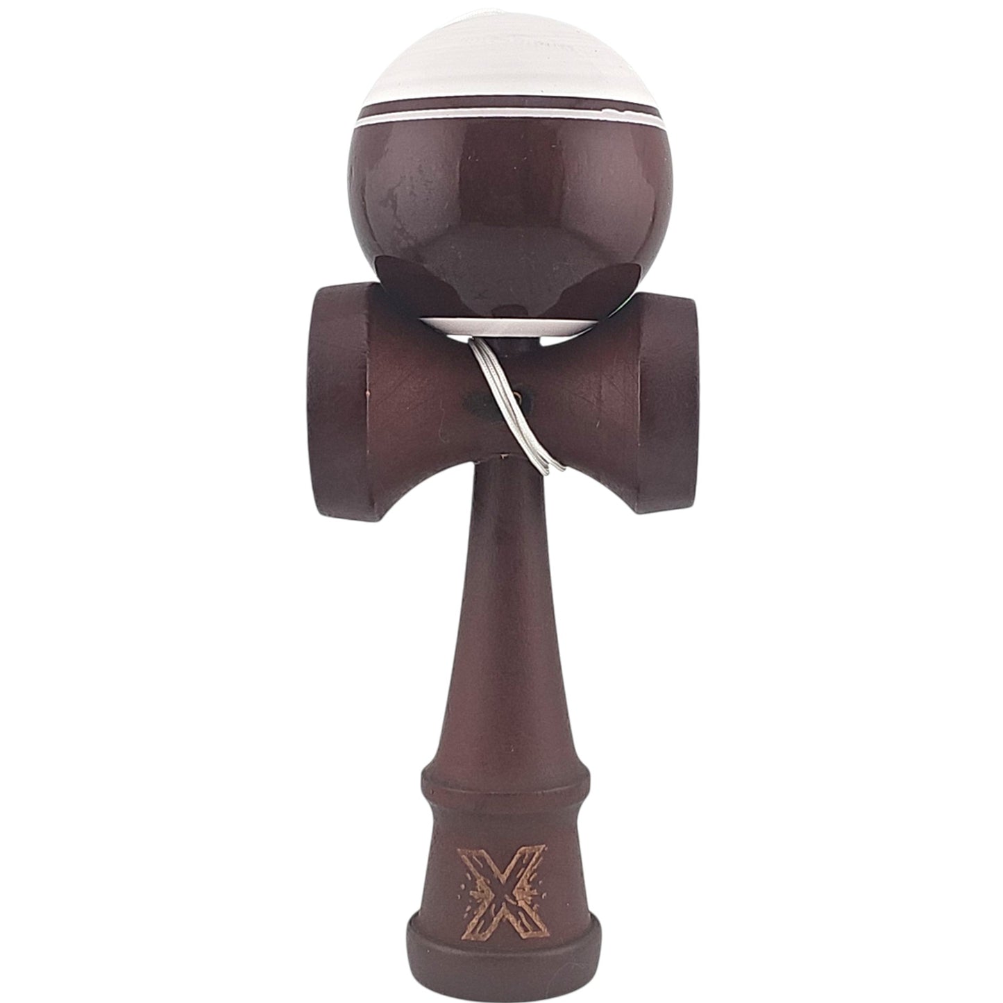 Kendama X Originala, Profesionala Limited, din Lemn, Super Sticky, 18 cm, Alb/Maro inchis