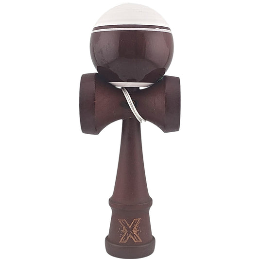 Kendama X Originala, Profesionala Limited, din Lemn, Super Sticky, 18 cm, Alb/Maro inchis