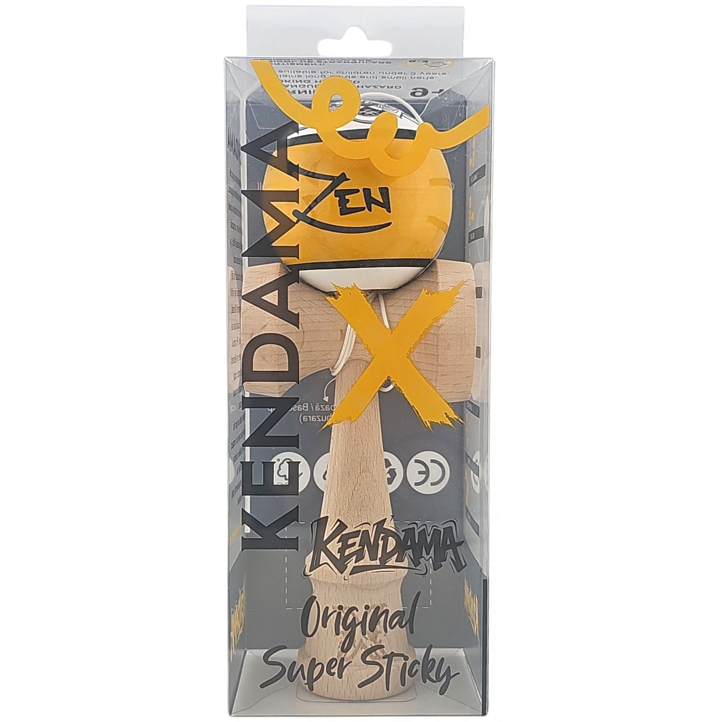 Kendama X Originala, Profesionala, Zen,  din Lemn, Super Sticky, 18 cm, Auriu/Alb/Negu