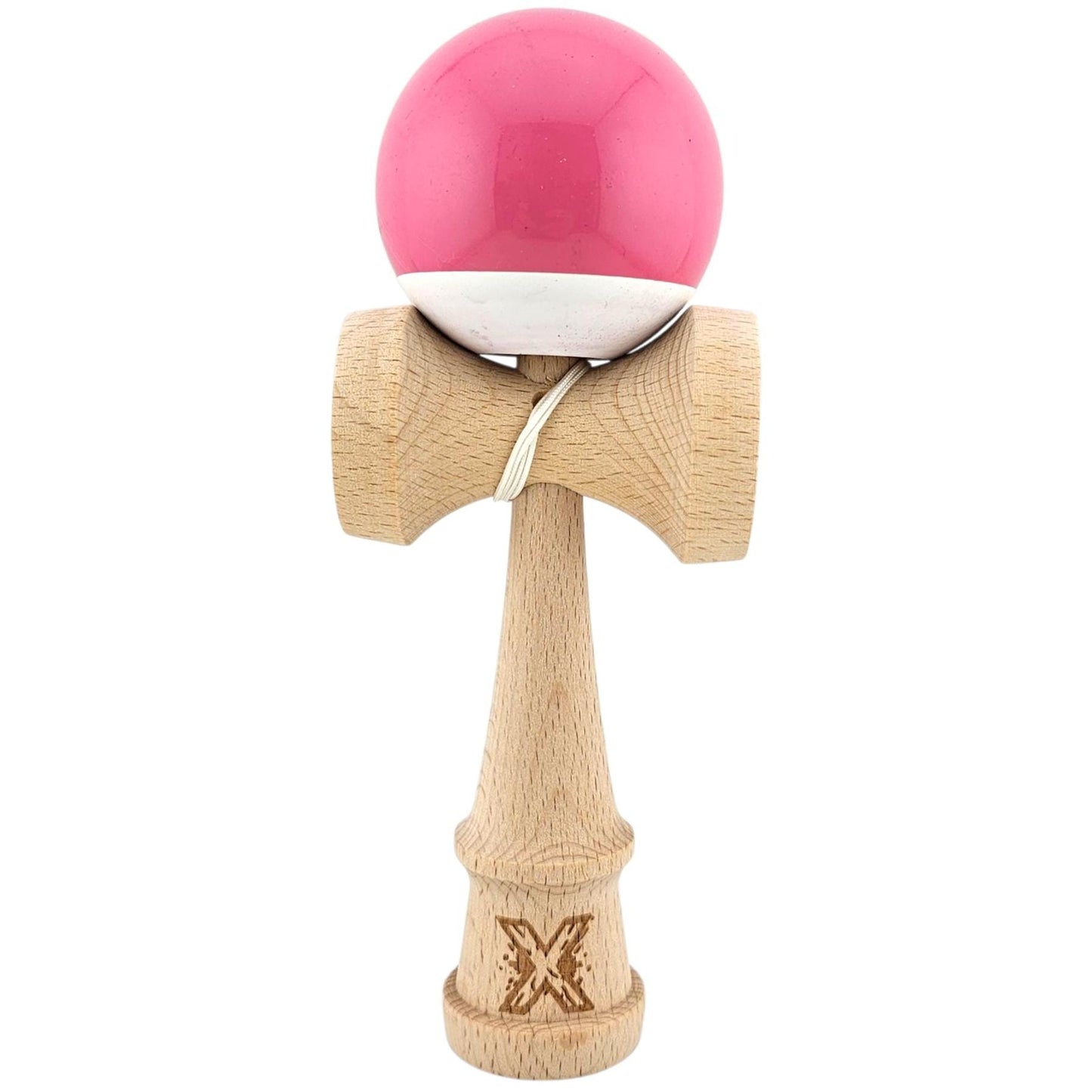 Kendama X Originala, Profesionala, Rubber Grip, din Lemn, 18 cm,  Roz/Gri