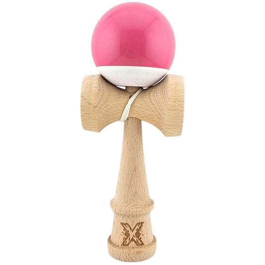 Kendama X Originala, Profesionala, Rubber Grip, din Lemn, 18 cm,  Roz/Gri