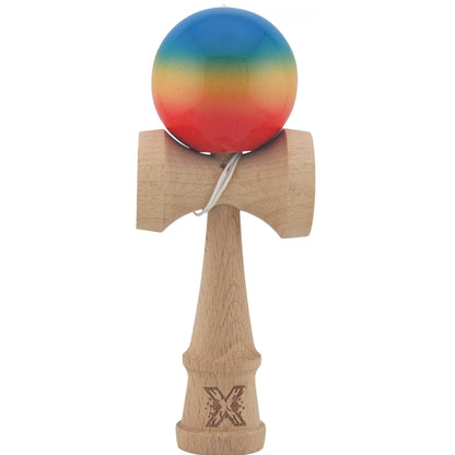 Kendama X Originala, Profesionala, Super Sticky din Lemn, 18 cm, Gradient Rosu/Galben/Albastru