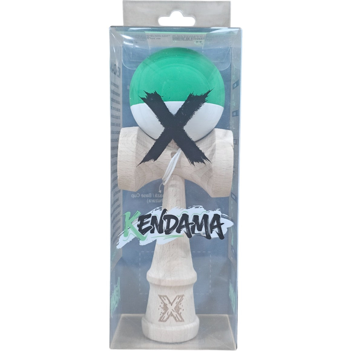 Kendama X Originala, Profesionala,  din Lemn, 18 cm, Rubber Grip, Verde Alb