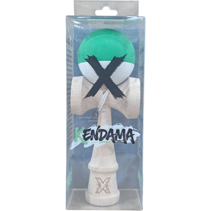 Kendama X Originala, Profesionala,  din Lemn, 18 cm, Rubber Grip, Verde Alb
