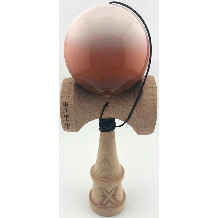 Kendama X Originala, Profesionala,Big Cups V2, Super Sticky cu Cupe Mari, din lemn 18 cm, Rulment Metalic cu Ata 55 cm, Alb/Maro