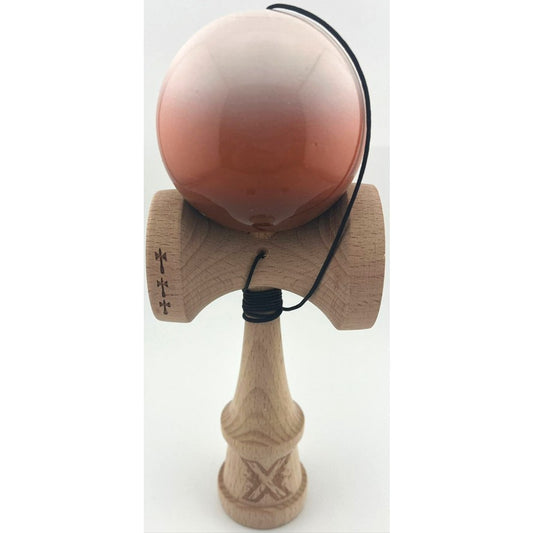 Kendama X Originala, Profesionala,Big Cups V2, Super Sticky cu Cupe Mari, din lemn 18 cm, Rulment Metalic cu Ata 55 cm, Alb/Maro
