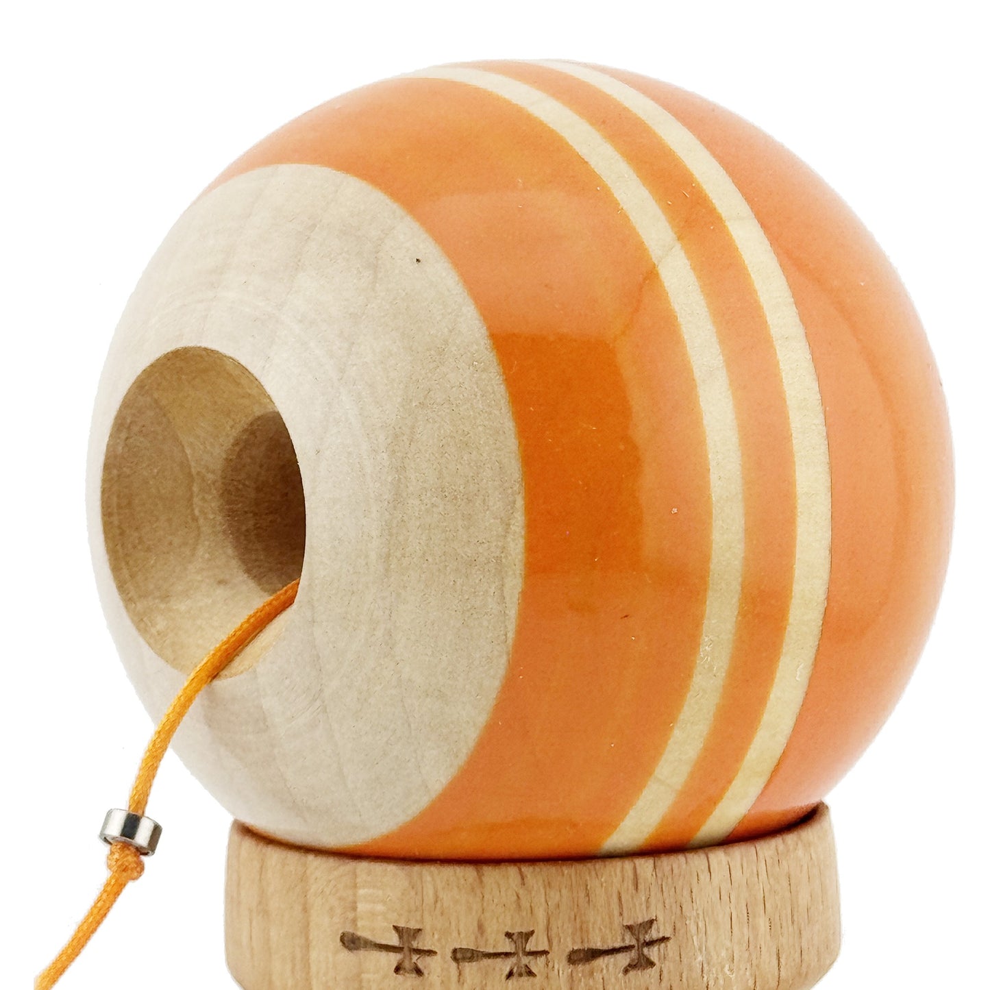 Kendama X Rainbow Originala, Profesionala,Big Cups V2, Super Sticky cu Cupe Mari, Rulment Metalic, din lemn 18 cm, Ata 55 cm, Portocaliu/Maro