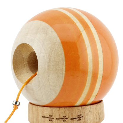 Kendama X Rainbow Originala, Profesionala,Big Cups V2, Super Sticky cu Cupe Mari, Rulment Metalic, din lemn 18 cm, Ata 55 cm, Portocaliu/Maro