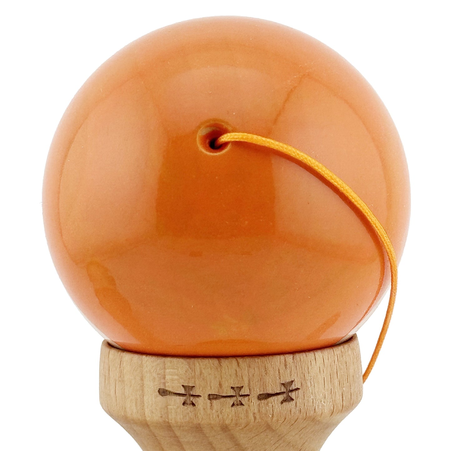 Kendama X Rainbow Originala, Profesionala,Big Cups V2, Super Sticky cu Cupe Mari, Rulment Metalic, din lemn 18 cm, Ata 55 cm, Portocaliu/Maro