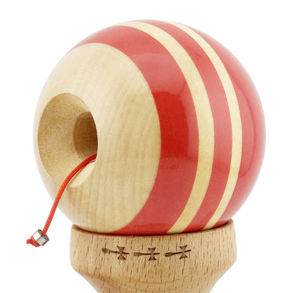 Kendama X Rainbow Originala, Profesionala,  Big Cups V2, Super Sticky cu Cupe Mari, Rulment Metalic, din lemn 18 cm, Ata 55 cm, Rosu/Maro