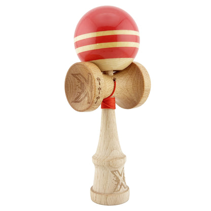 Kendama X Rainbow Originala, Profesionala,  Big Cups V2, Super Sticky cu Cupe Mari, Rulment Metalic, din lemn 18 cm, Ata 55 cm, Rosu/Maro