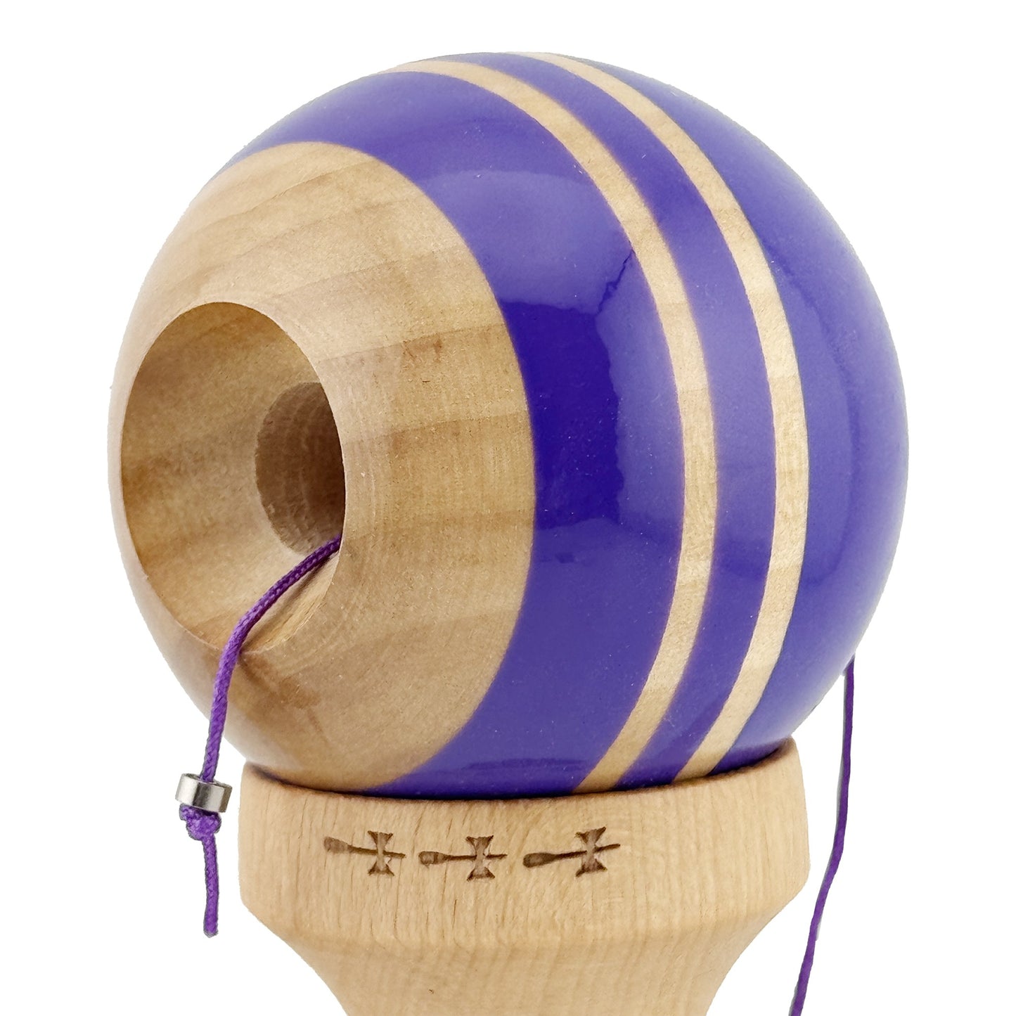Kendama X Rainbow Originala, Profesionala, Big Cups V2, Super Sticky cu Cupe Mari, Rulment Metalic, din lemn 18 cm, Ata 55 cm, Indigo/Maro