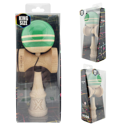 Kendama X Rainbow Originala, Profesionala, Big Cups V2, Super Sticky cu Cupe Mari, Rulment Metalic, din lemn 18 cm, Ata 55 cm, Verde/Maro