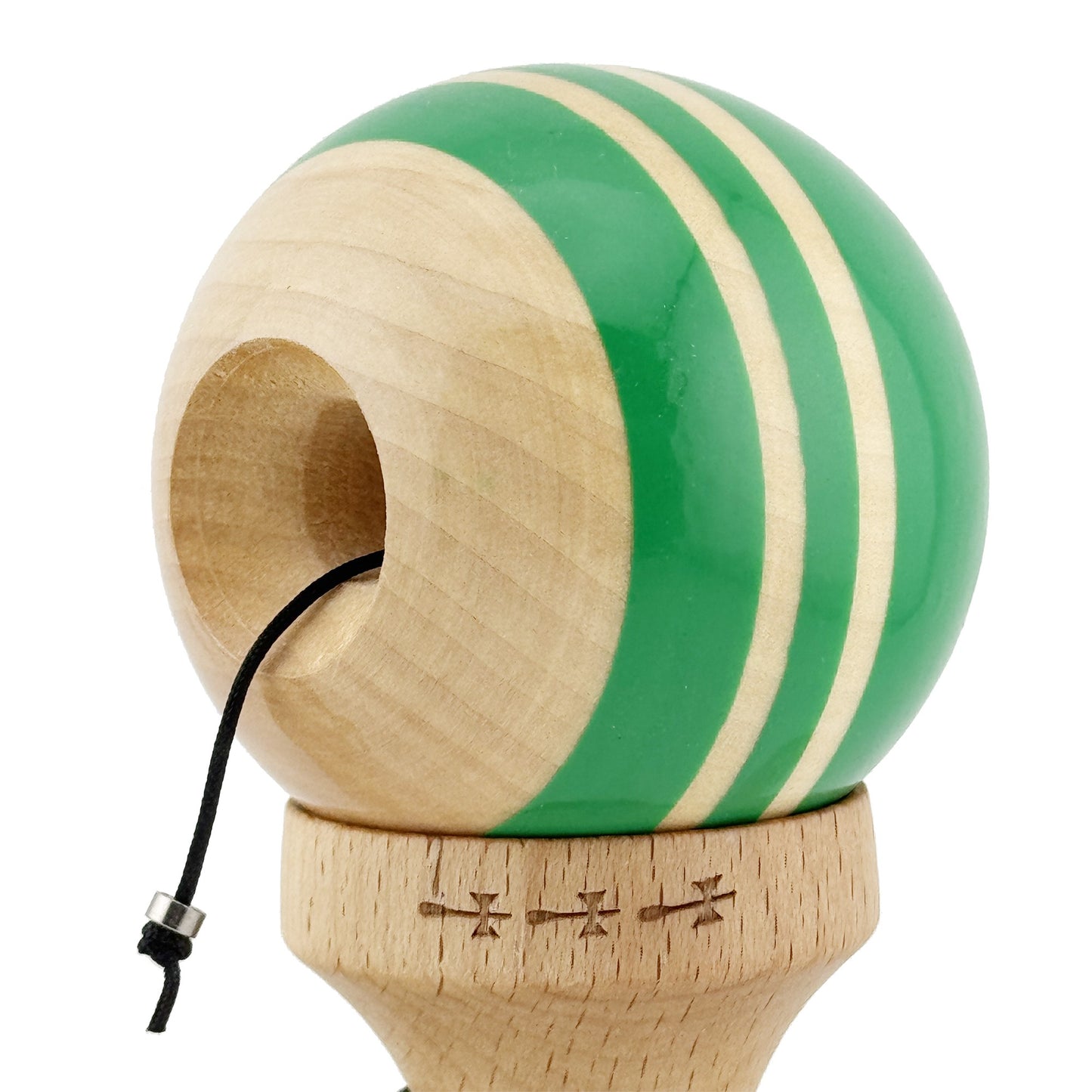 Kendama X Rainbow Originala, Profesionala, Big Cups V2, Super Sticky cu Cupe Mari, Rulment Metalic, din lemn 18 cm, Ata 55 cm, Verde/Maro