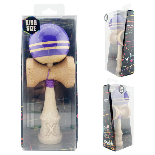 Kendama X Rainbow Originala, Profesionala, Big Cups V2, Super Sticky cu Cupe Mari, Rulment Metalic, din lemn 18 cm, Ata 55 cm, Indigo/Maro