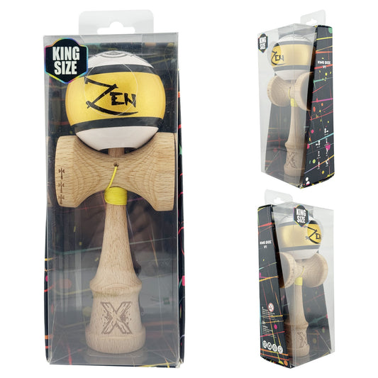 Kendama X ZEN Originala, Profesionala, Big Cups V2, Super Sticky Legendary Cupe Mari, Rulment Metalic cu Ata 55 cm, Auriu/Alb