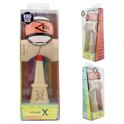 Kendama X Zen Series Originala, Profesionala, Super Sticky, Gaura in Baza, Cupe Mari KING SIZE V3,Rulment Metalic, din lemn 18 cm, Ata 55 cm, Coral