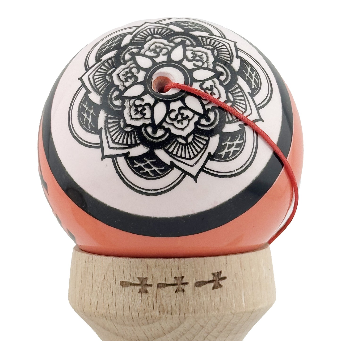 Kendama X Zen Series Originala, Profesionala, Super Sticky, Gaura in Baza, Cupe Mari KING SIZE V3,Rulment Metalic, din lemn 18 cm, Ata 55 cm, Coral