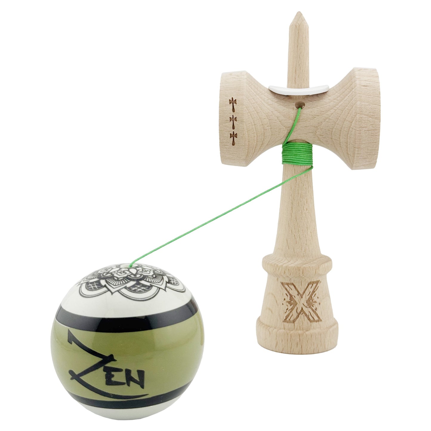 Kendama X Zen Series Originala, Profesionala,Super Sticky, Gaura in Baza,Cupe Mari KING SIZE V3,Rulment Metalic, din lemn 18 cm, Ata 55 cm, Verde
