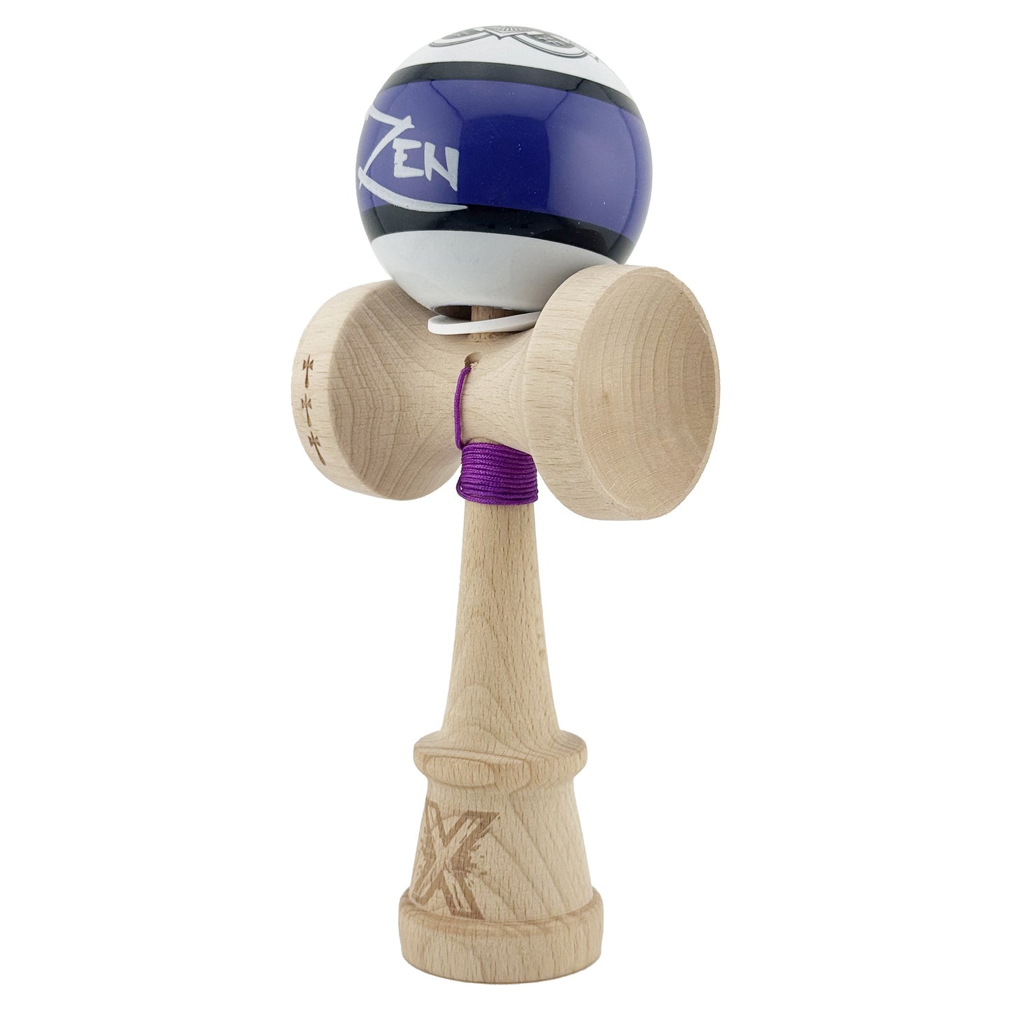 Kendama X Zen Series Originala, Profesionala, Super Sticky, Gaura in Baza, Cupe Mari KING SIZE V3, Rulment Metalic, din lemn 18 cm, Ata 55 cm, Violet