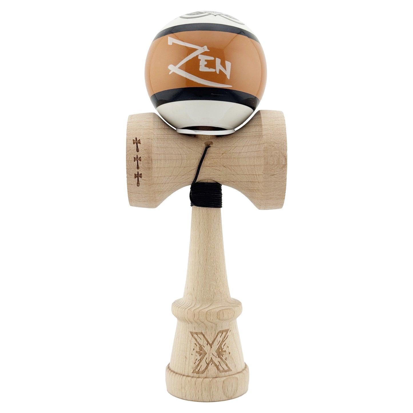 Kendama X Zen Series Originala, Profesionala, Super Sticky, Gaura in Baza, Cupe Mari KING SIZE V3, Rulment Metalic, din lemn 18 cm, Ata 55 cm, Maro