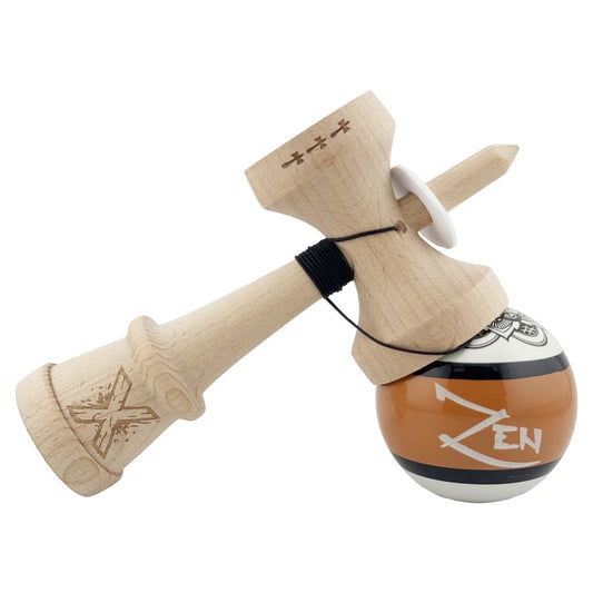 Kendama X Zen Series Originala, Profesionala, Super Sticky, Gaura in Baza, Cupe Mari KING SIZE V3, Rulment Metalic, din lemn 18 cm, Ata 55 cm, Maro