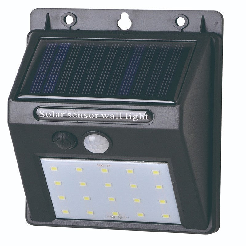 Lampa cu incarcare solara si senzor de miscare pentru exterior, 20 LED cu distanta de inductie, montaj pe perete, fara cabluri