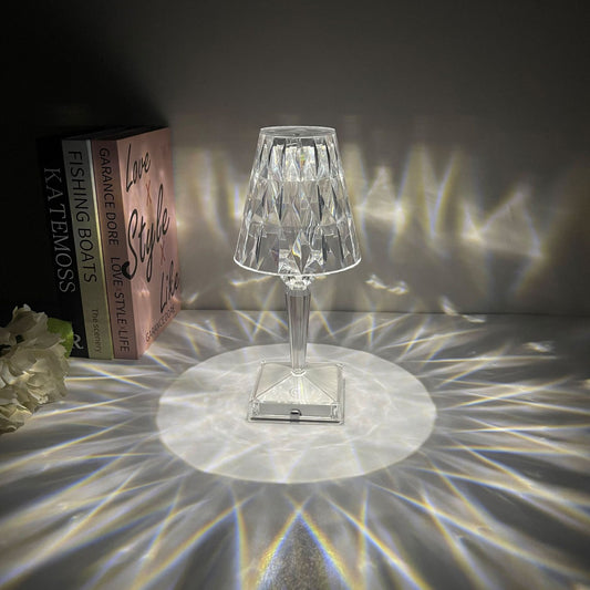 Lampa de birou pe LED RGB 16, dimmer tactil, 3 nivele de intensitate, incarcare USB, 3W, Cristal Acrilic, 26x12 cm, cu telecomanda, transparent
