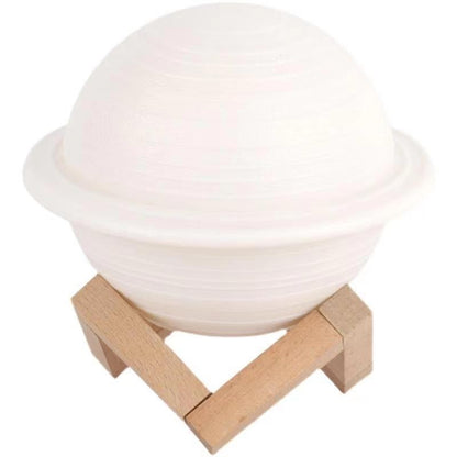 Lampa de Veghe, Model Planeta Saturn, 3D, Lumina Alb Cald, Suport din Plastic, cu Baterii, 13 cm, Alb