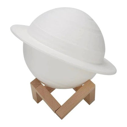 Lampa de Veghe, Model Planeta Saturn, 3D, Lumina Alb Cald, Suport din Plastic, cu Baterii, 13 cm, Alb