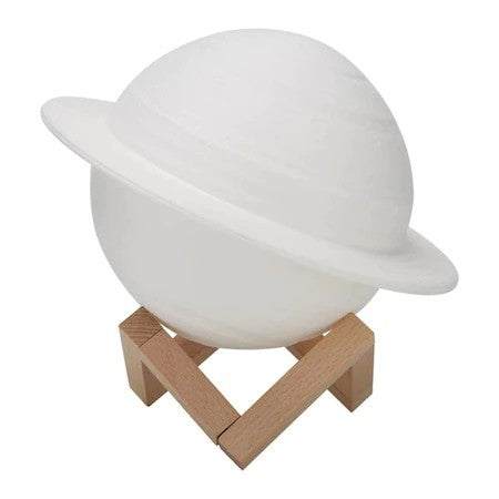 Lampa de Veghe, Model Planeta Saturn, 3D, Lumina Alb Cald, Suport din Plastic, cu Baterii, 13 cm, Alb